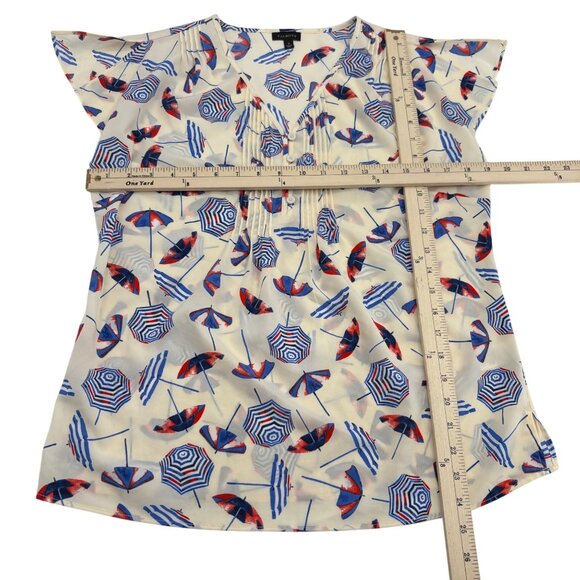 Talbots Women's Top Size Small Umbrella Print Short Cap Sleeve White blue red - Picture 4 of 6